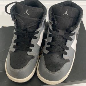 Gray, black, & white Retro Jordan hi tops